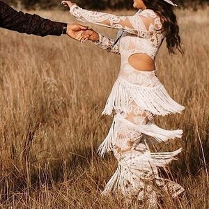 White boho fringe dress